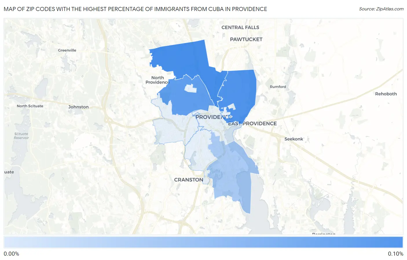 Zip Codes with the Highest Percentage of Immigrants from Cuba in Providence Map