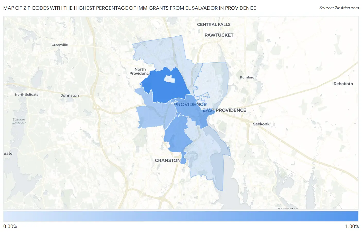Zip Codes with the Highest Percentage of Immigrants from El Salvador in Providence Map