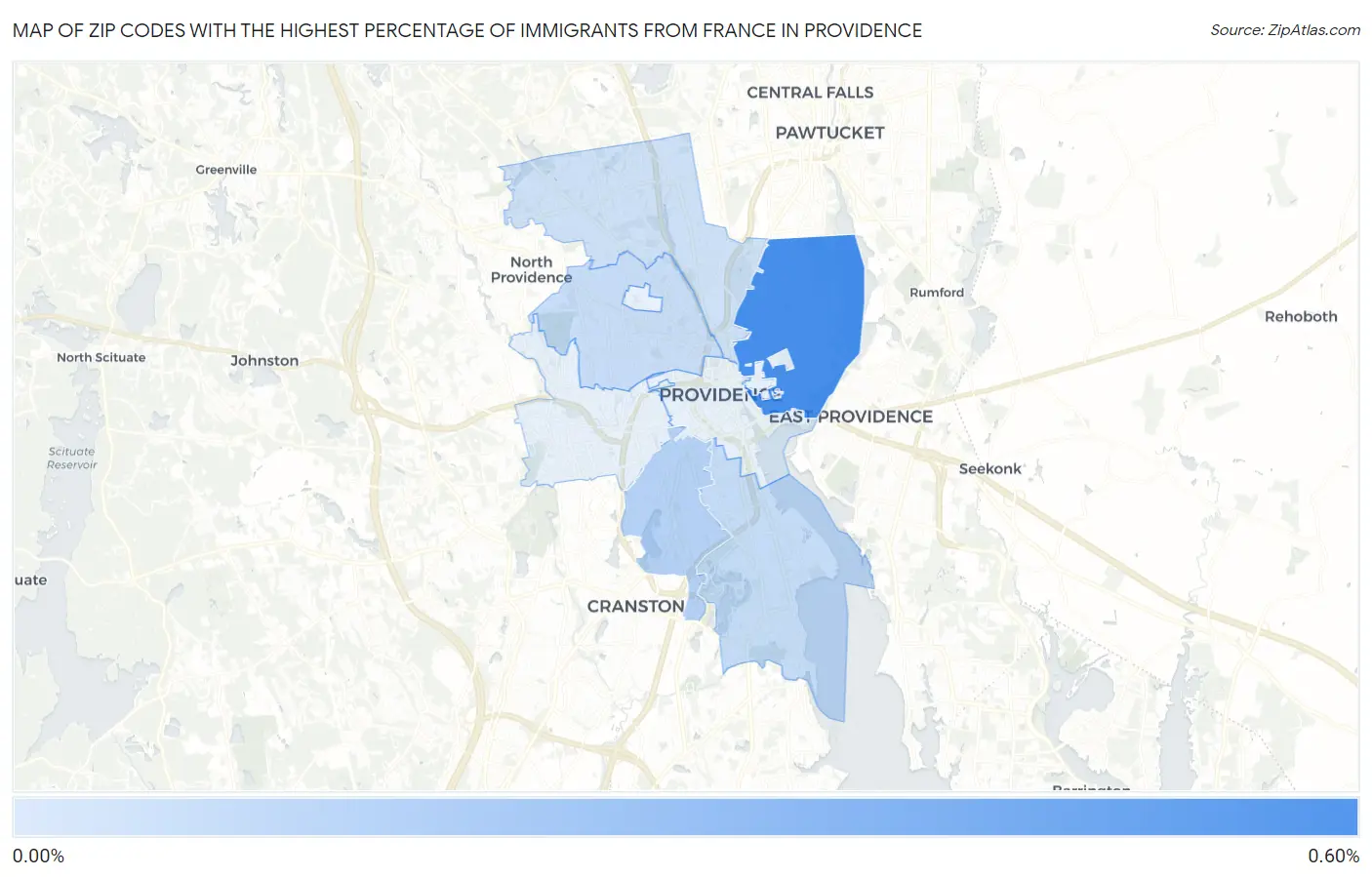 Zip Codes with the Highest Percentage of Immigrants from France in Providence Map