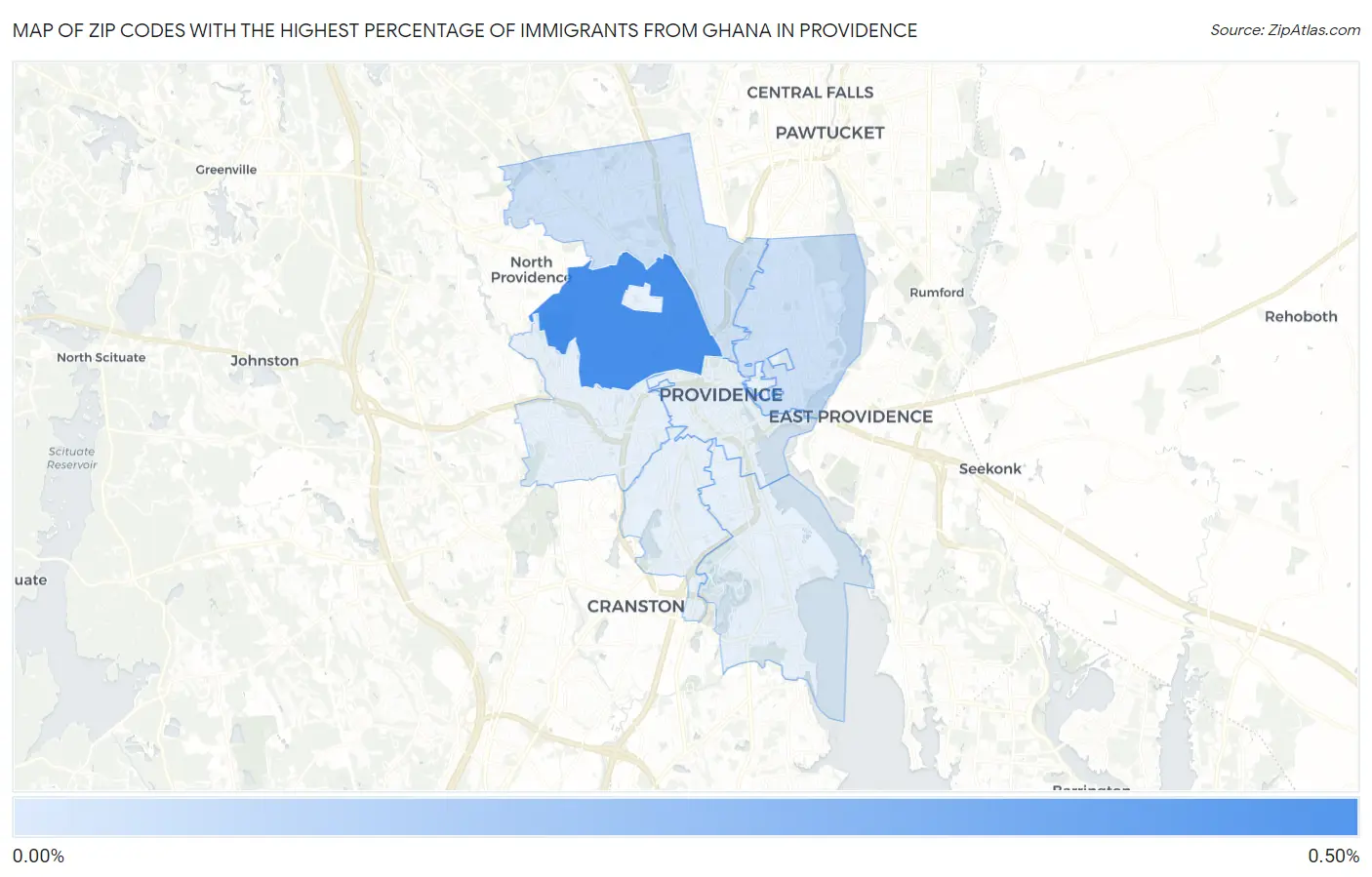 Zip Codes with the Highest Percentage of Immigrants from Ghana in Providence Map