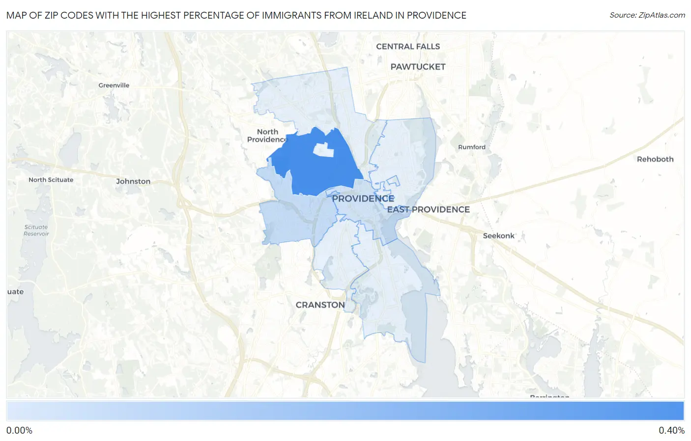 Zip Codes with the Highest Percentage of Immigrants from Ireland in Providence Map