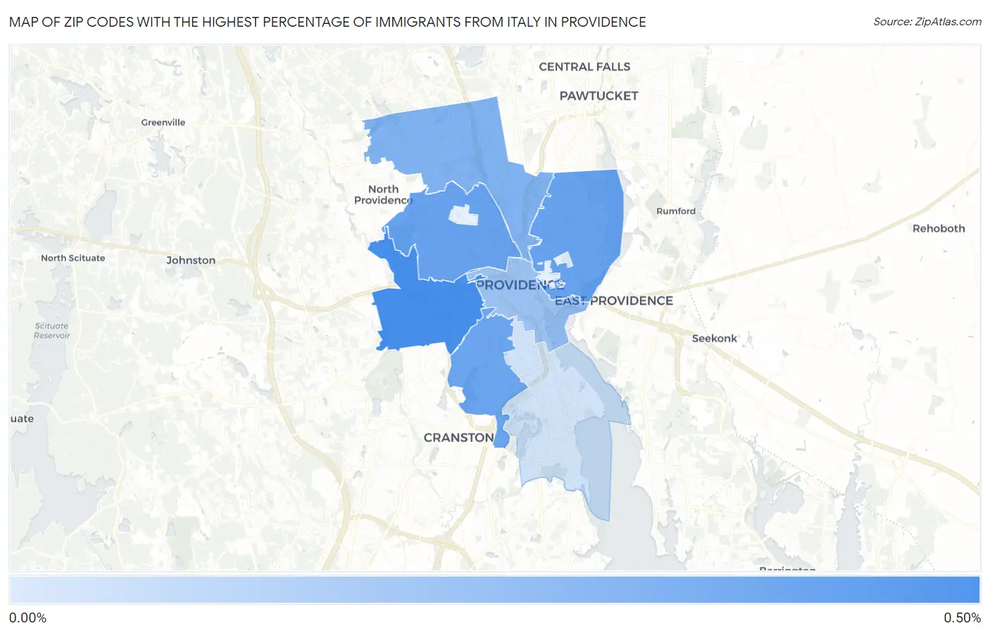 Zip Codes with the Highest Percentage of Immigrants from Italy in Providence Map