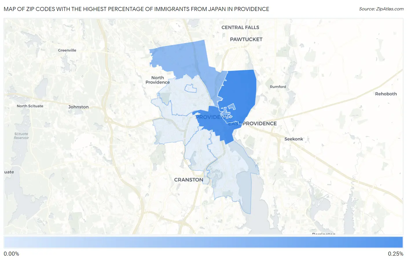 Zip Codes with the Highest Percentage of Immigrants from Japan in Providence Map