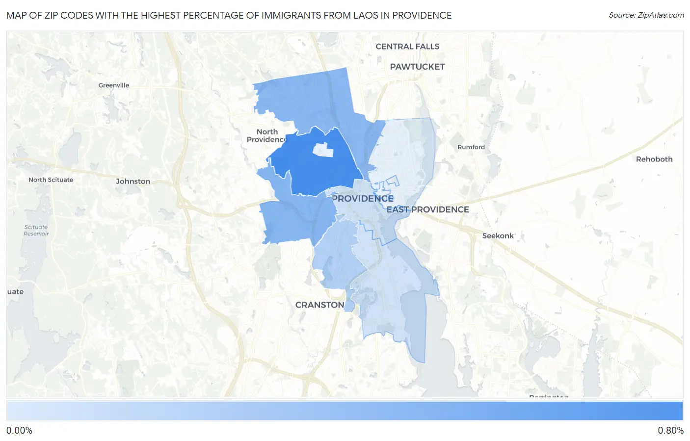 Zip Codes with the Highest Percentage of Immigrants from Laos in Providence Map