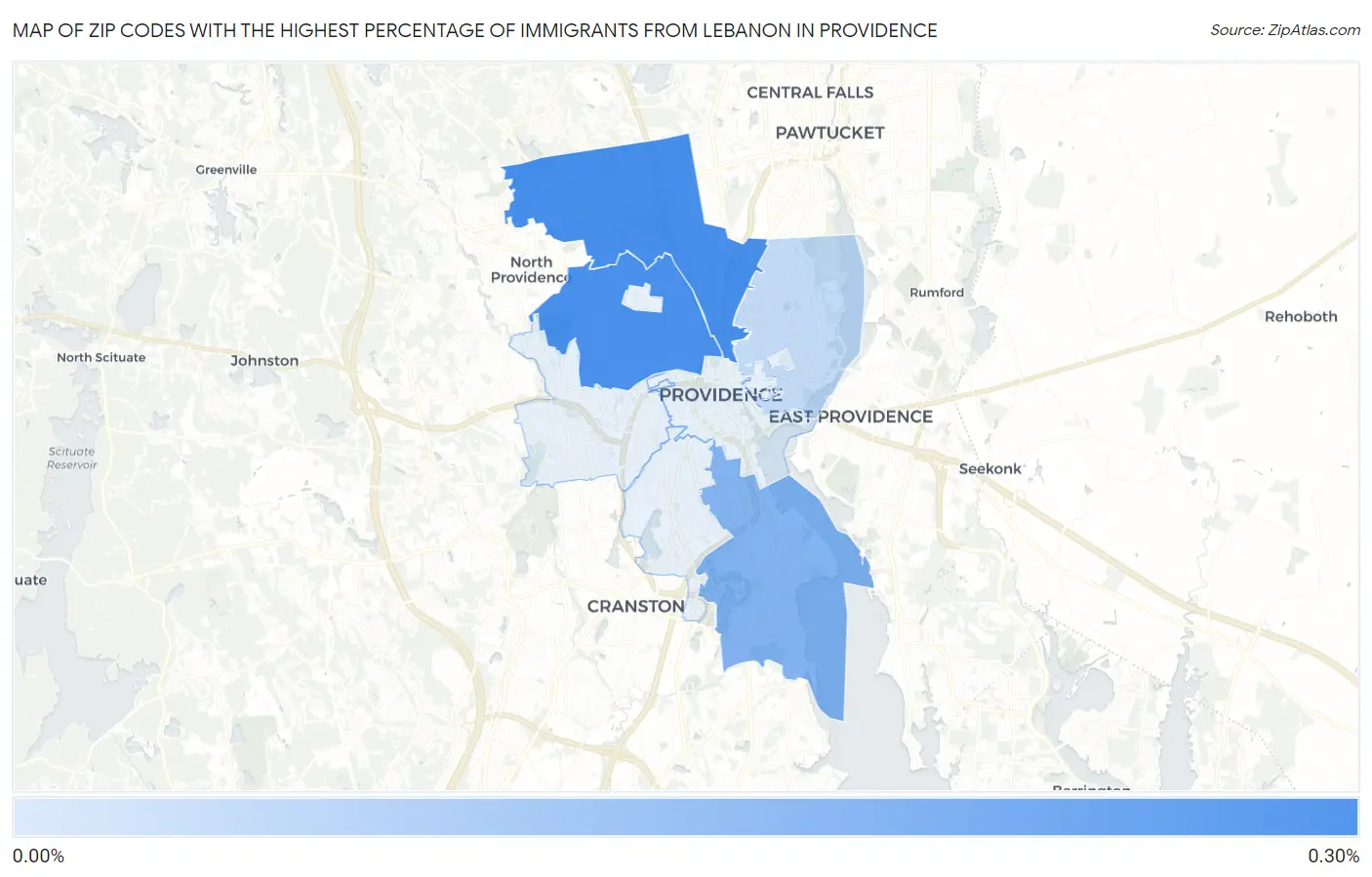Zip Codes with the Highest Percentage of Immigrants from Lebanon in Providence Map