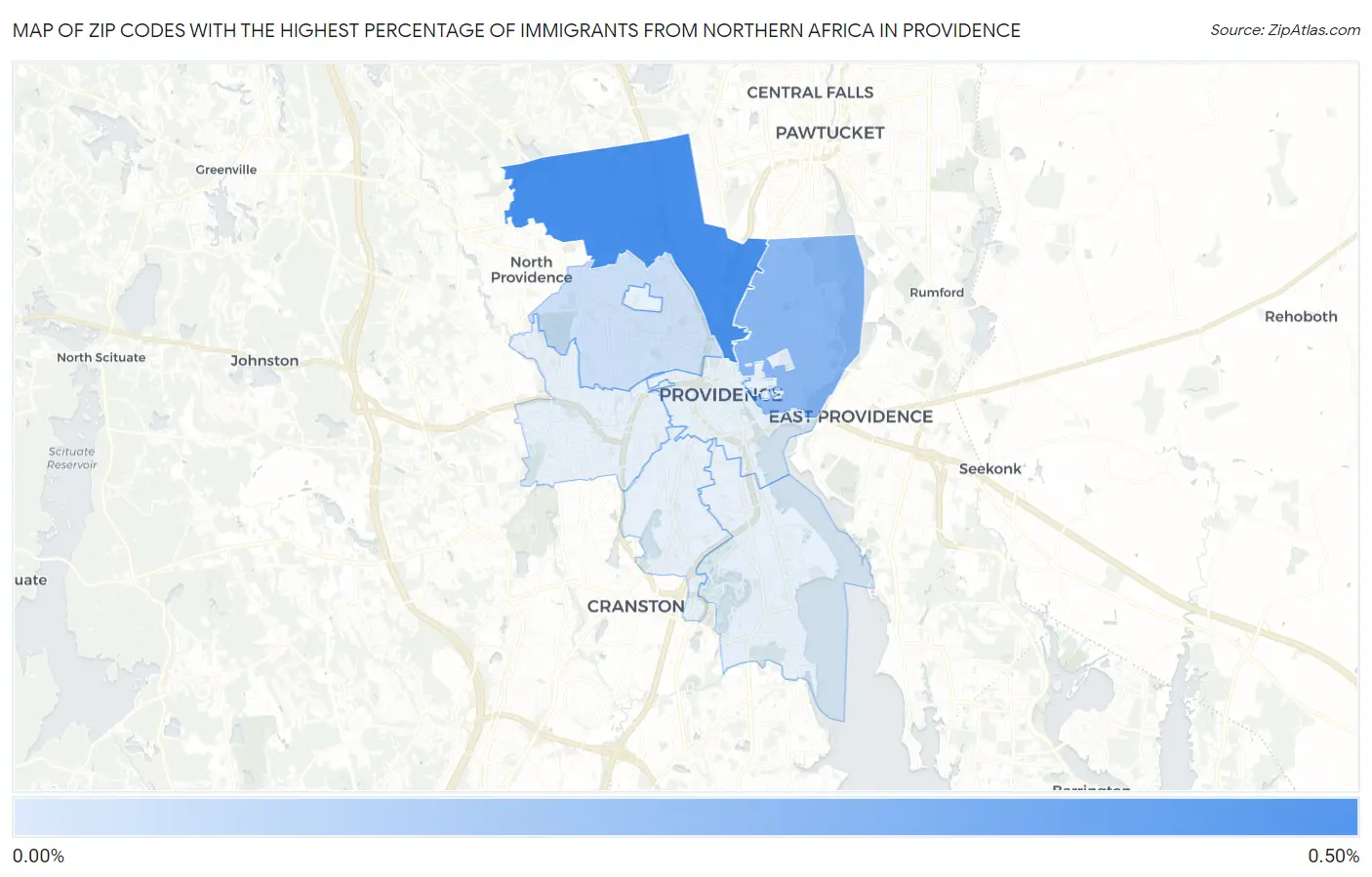 Zip Codes with the Highest Percentage of Immigrants from Northern Africa in Providence Map
