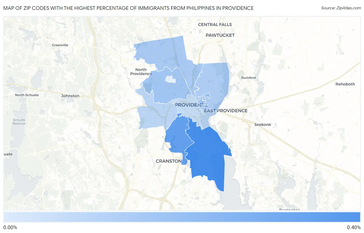Zip Codes with the Highest Percentage of Immigrants from Philippines in Providence Map