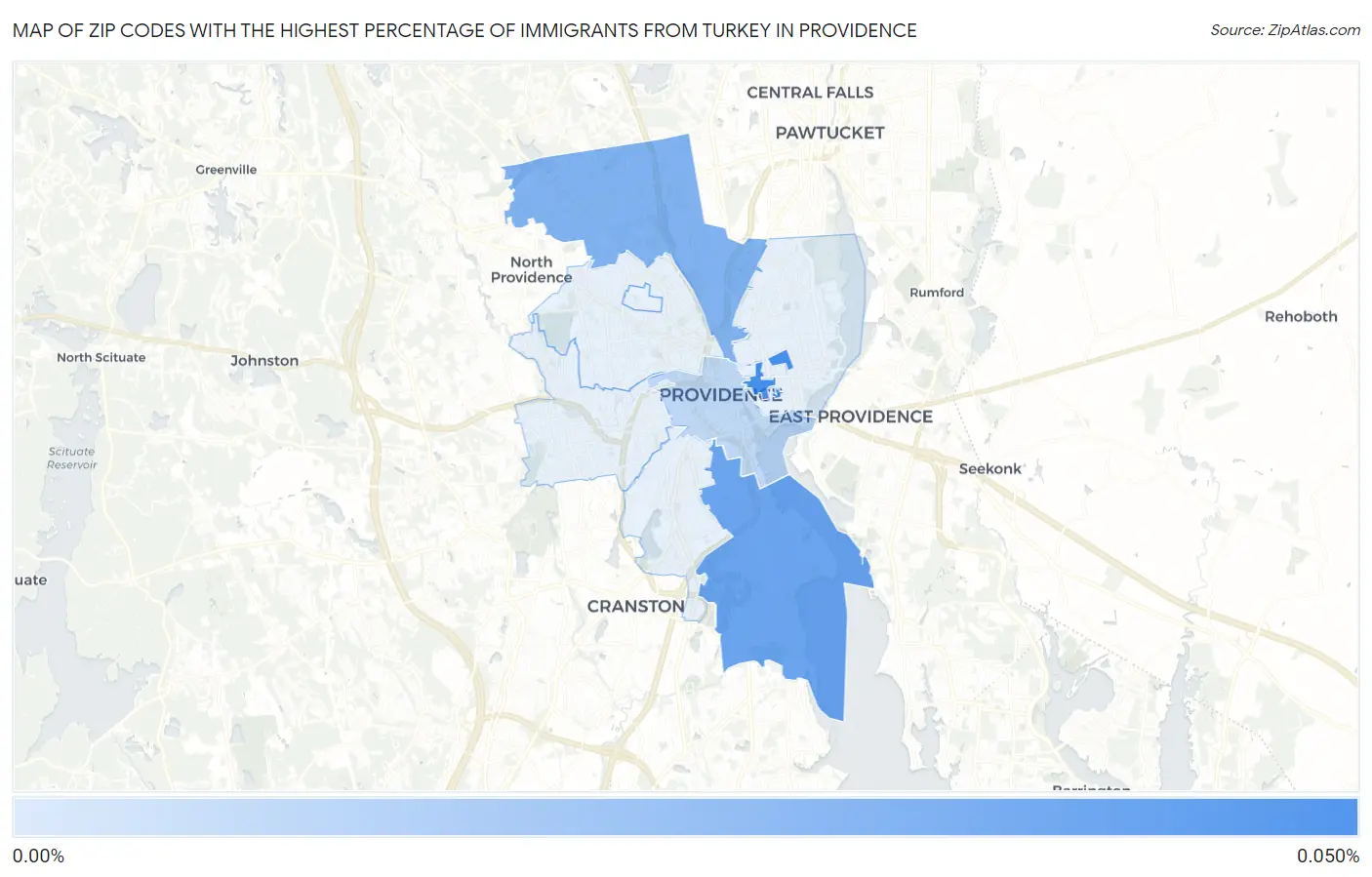 Zip Codes with the Highest Percentage of Immigrants from Turkey in Providence Map