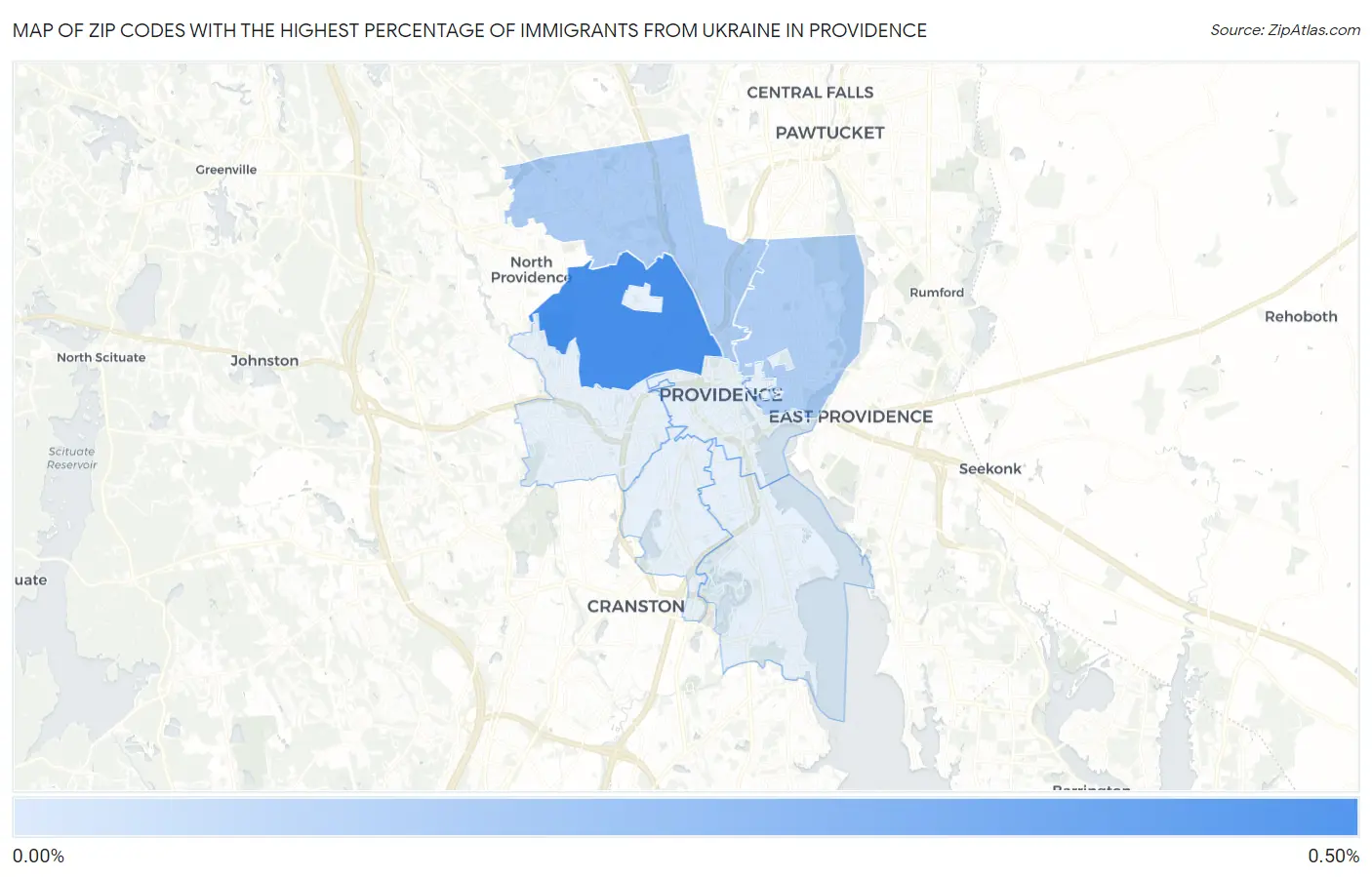 Zip Codes with the Highest Percentage of Immigrants from Ukraine in Providence Map