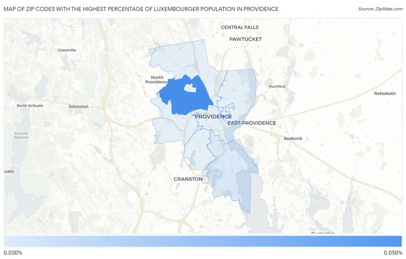 Zip Codes with the Highest Percentage of Luxembourger Population in Providence Map