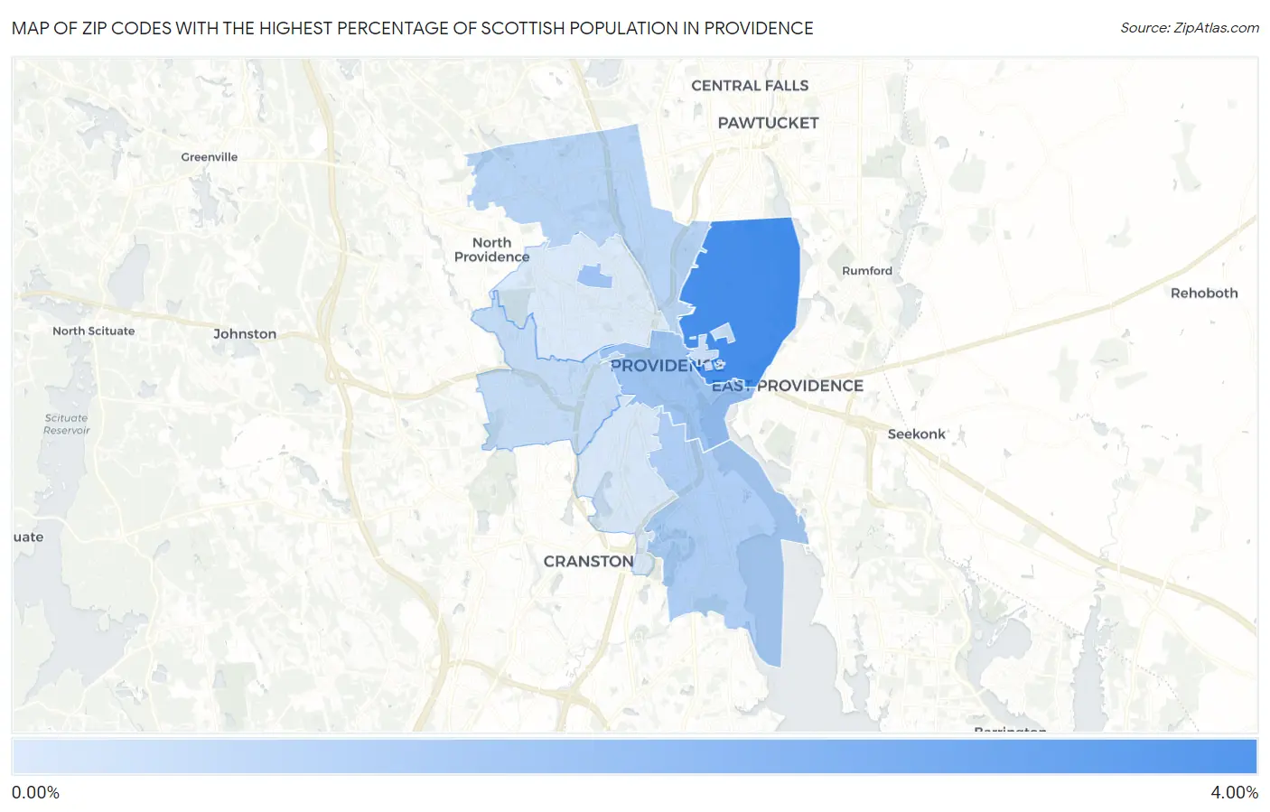 Zip Codes with the Highest Percentage of Scottish Population in Providence Map