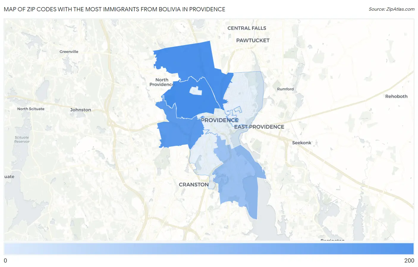 Zip Codes with the Most Immigrants from Bolivia in Providence Map