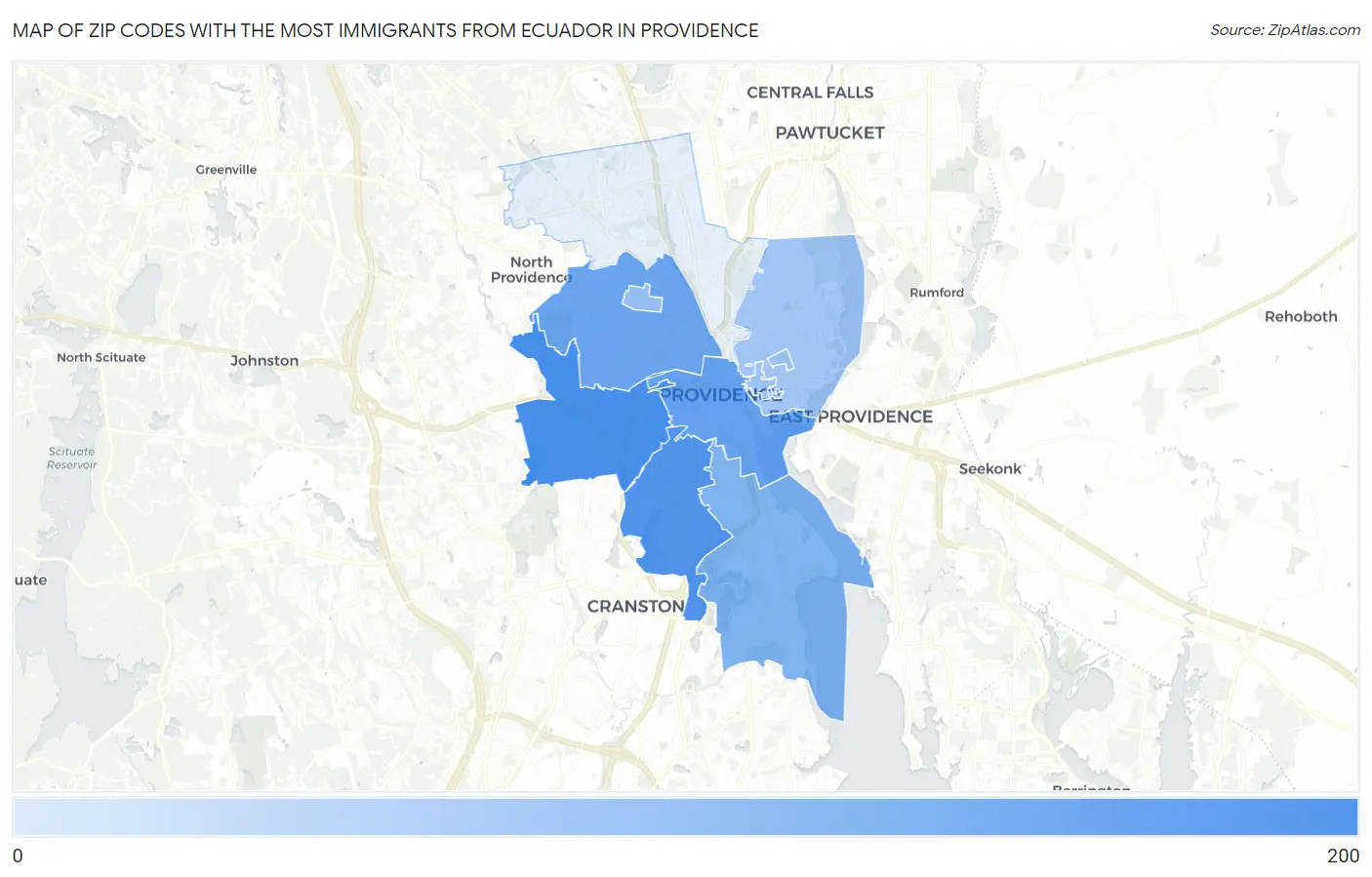 Zip Codes with the Most Immigrants from Ecuador in Providence Map