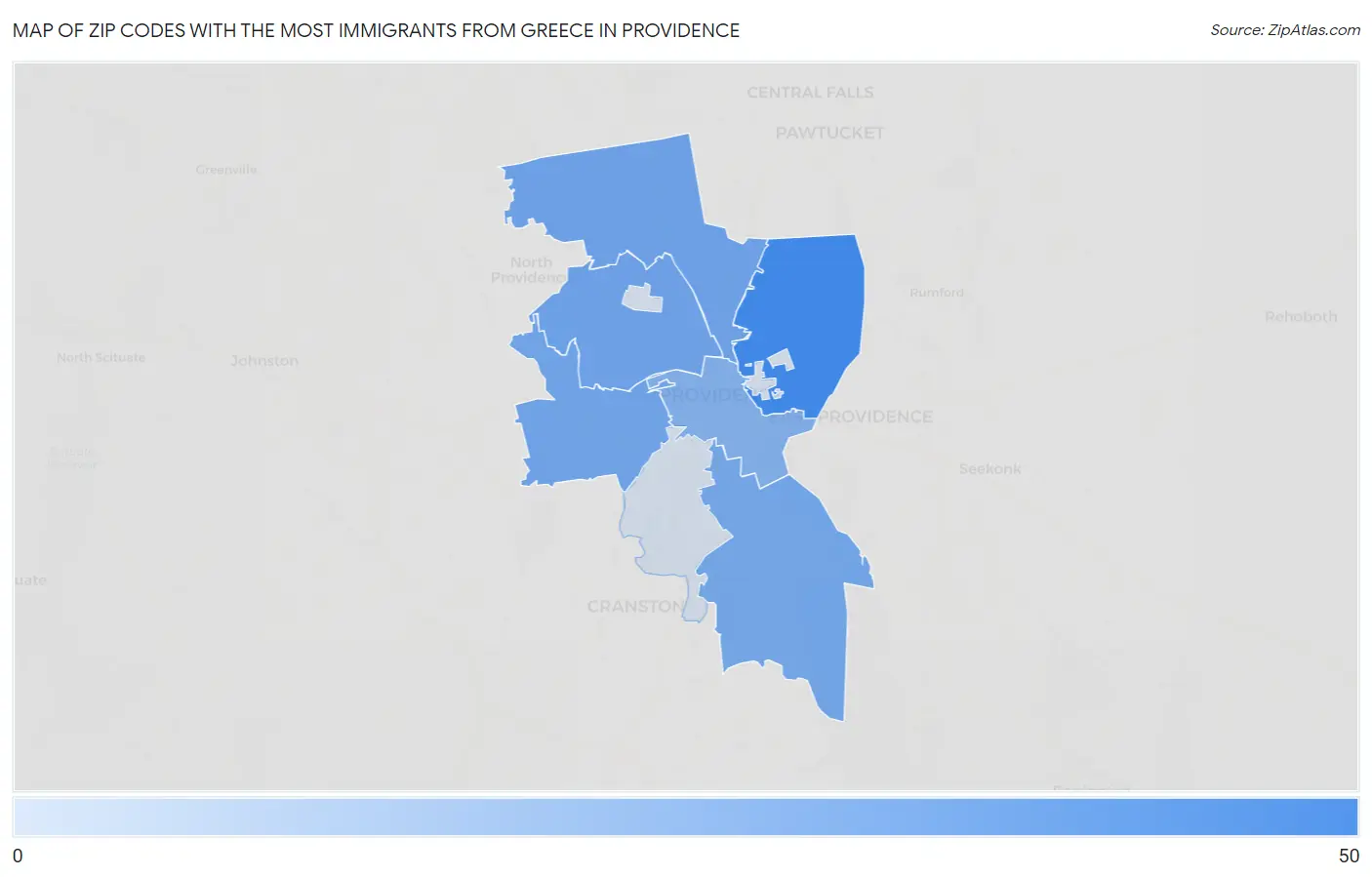 Zip Codes with the Most Immigrants from Greece in Providence Map