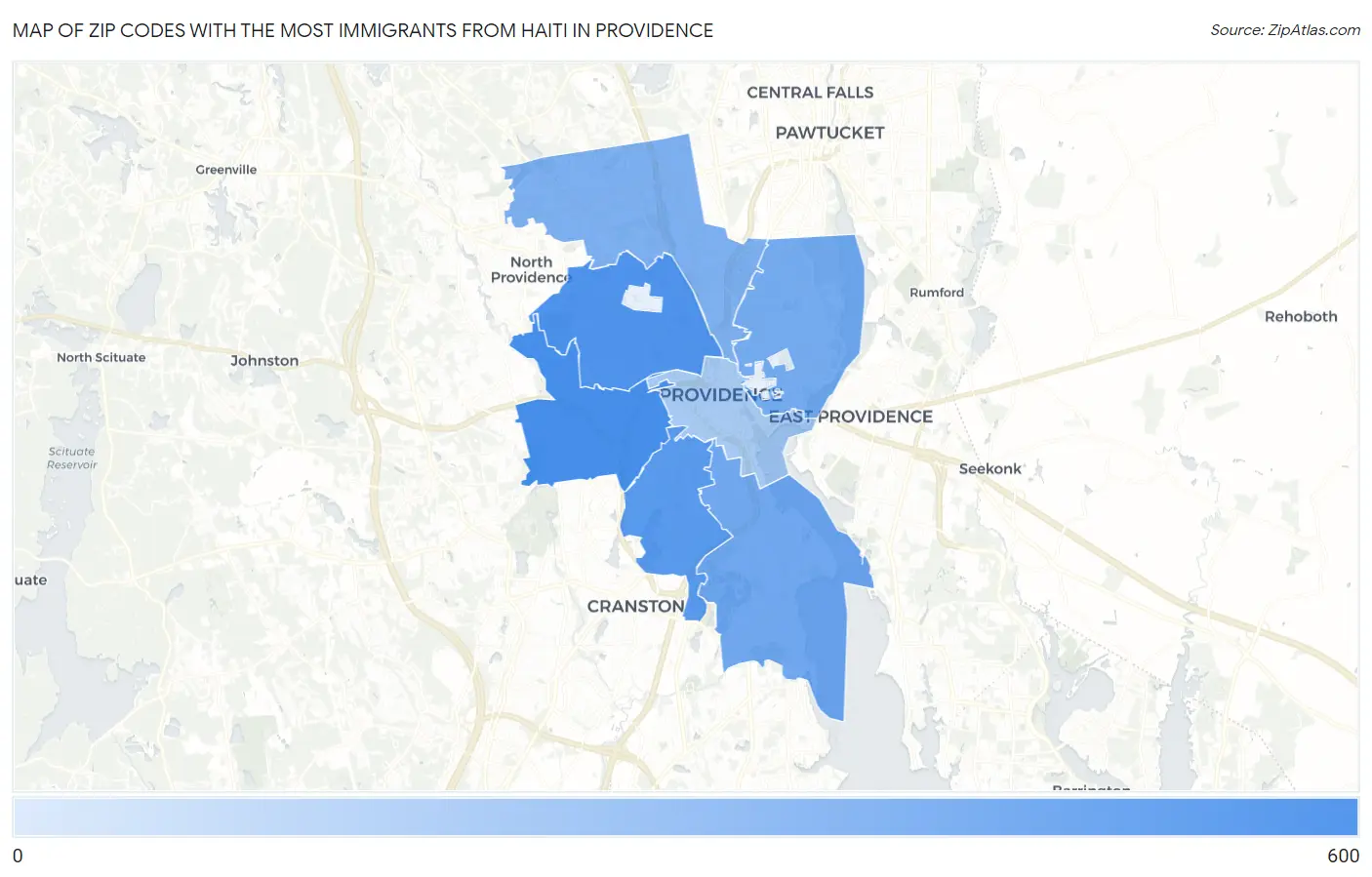 Zip Codes with the Most Immigrants from Haiti in Providence Map