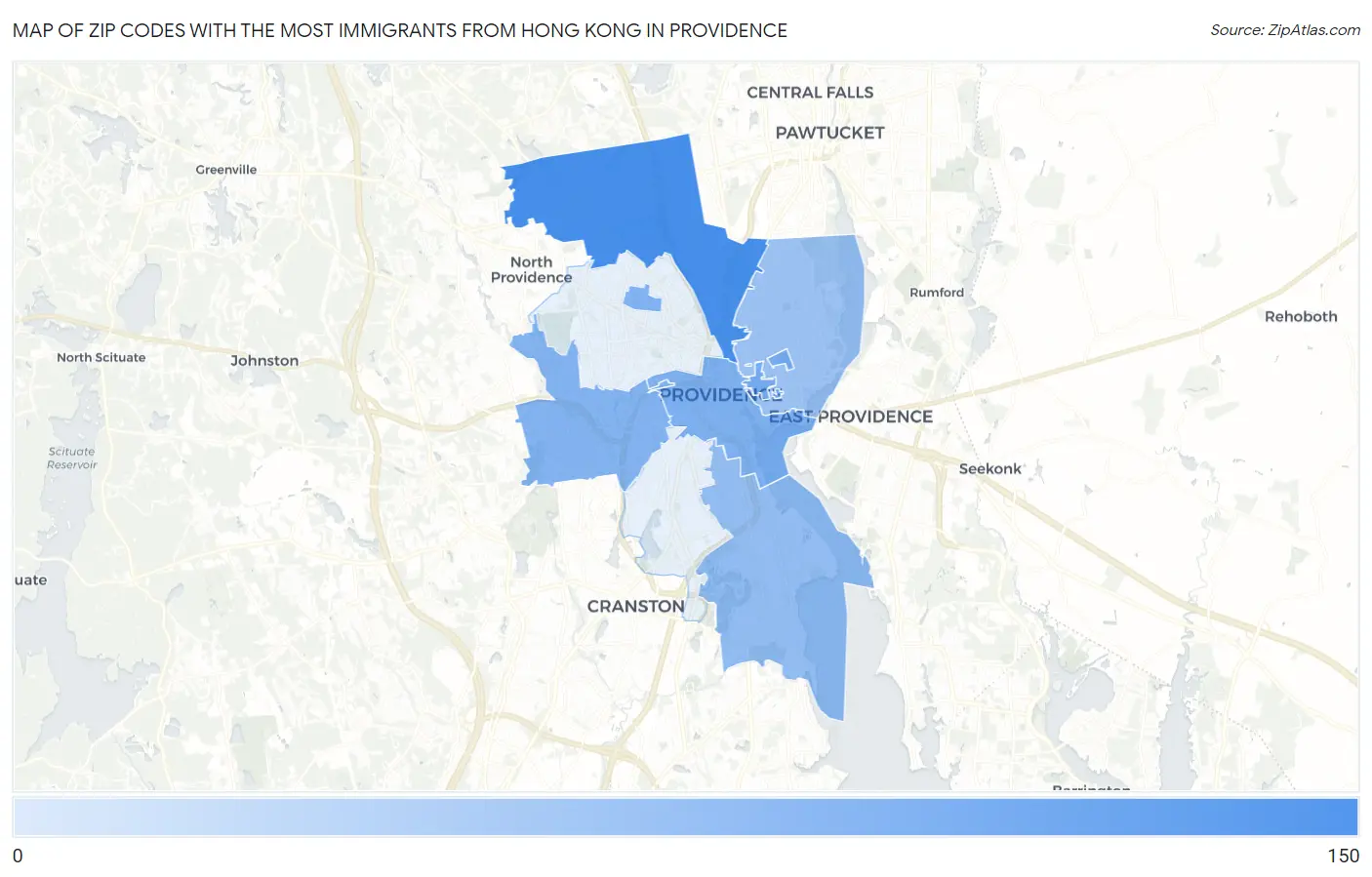 Zip Codes with the Most Immigrants from Hong Kong in Providence Map
