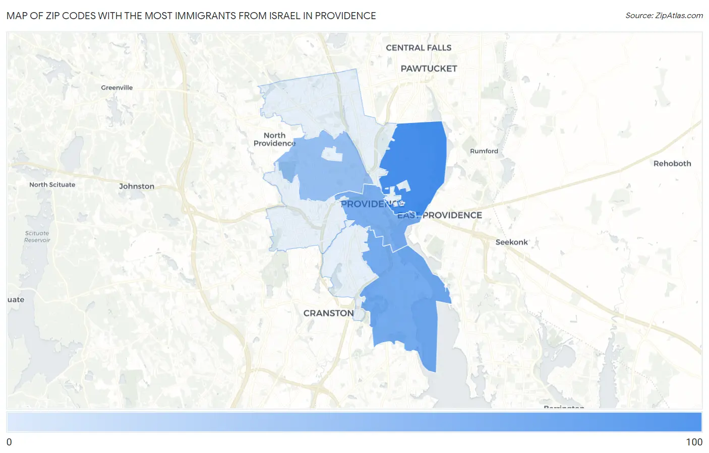 Zip Codes with the Most Immigrants from Israel in Providence Map