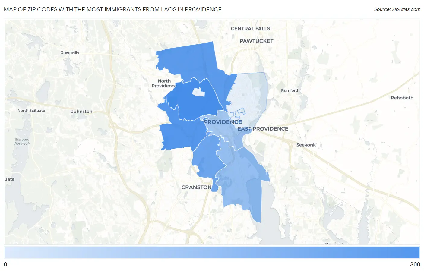 Zip Codes with the Most Immigrants from Laos in Providence Map