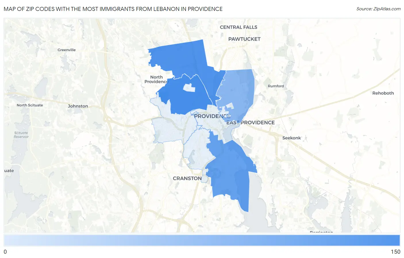 Zip Codes with the Most Immigrants from Lebanon in Providence Map