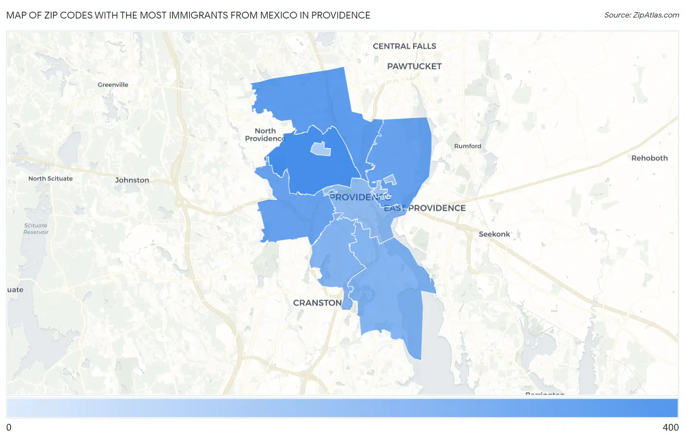 Zip Codes with the Most Immigrants from Mexico in Providence Map