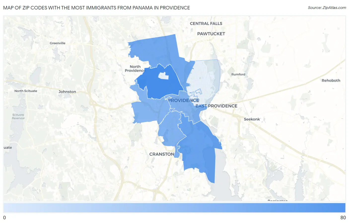 Zip Codes with the Most Immigrants from Panama in Providence Map