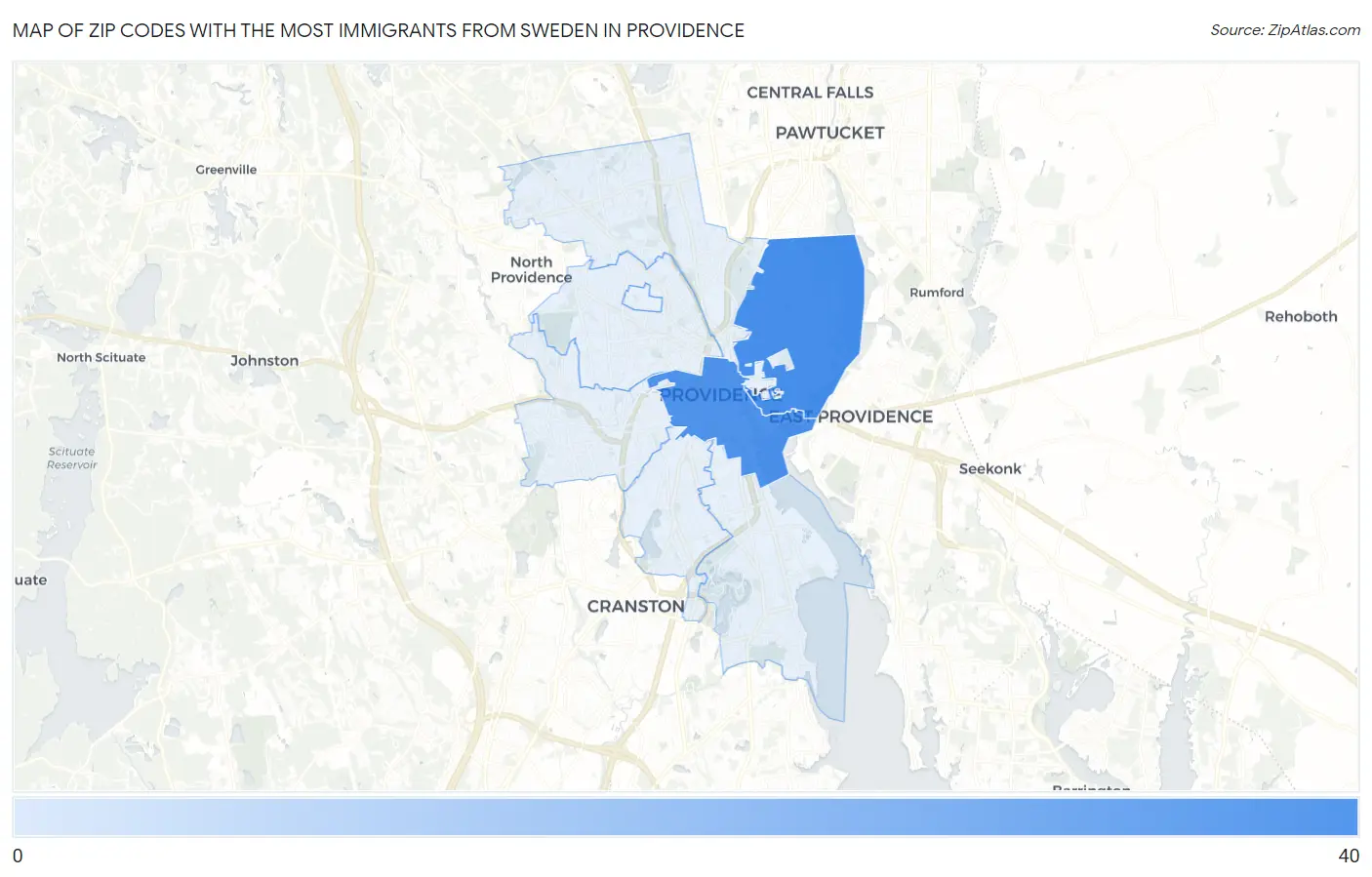 Zip Codes with the Most Immigrants from Sweden in Providence Map