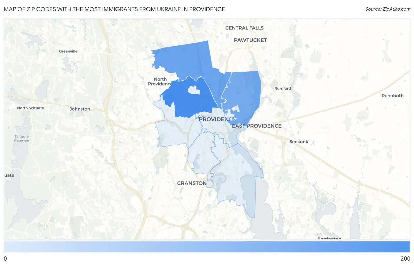 Zip Codes with the Most Immigrants from Ukraine in Providence Map