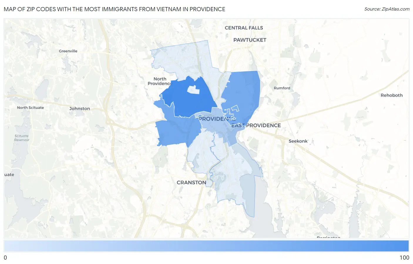 Zip Codes with the Most Immigrants from Vietnam in Providence Map