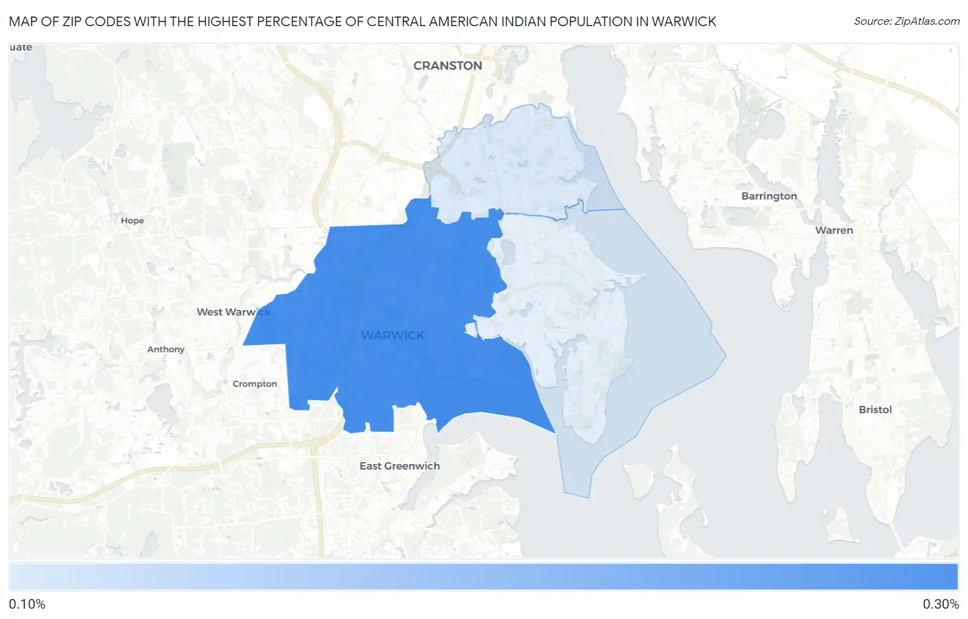Zip Codes with the Highest Percentage of Central American Indian Population in Warwick Map