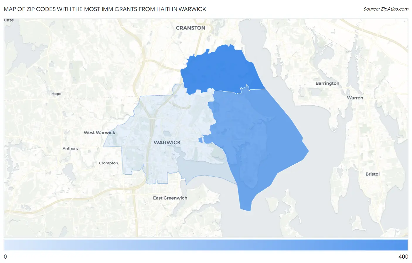 Zip Codes with the Most Immigrants from Haiti in Warwick Map