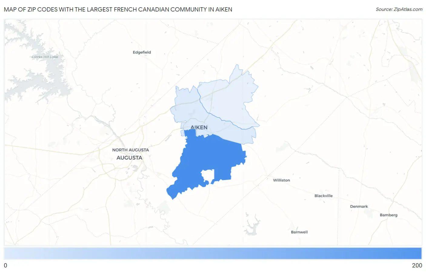 Zip Codes with the Largest French Canadian Community in Aiken Map