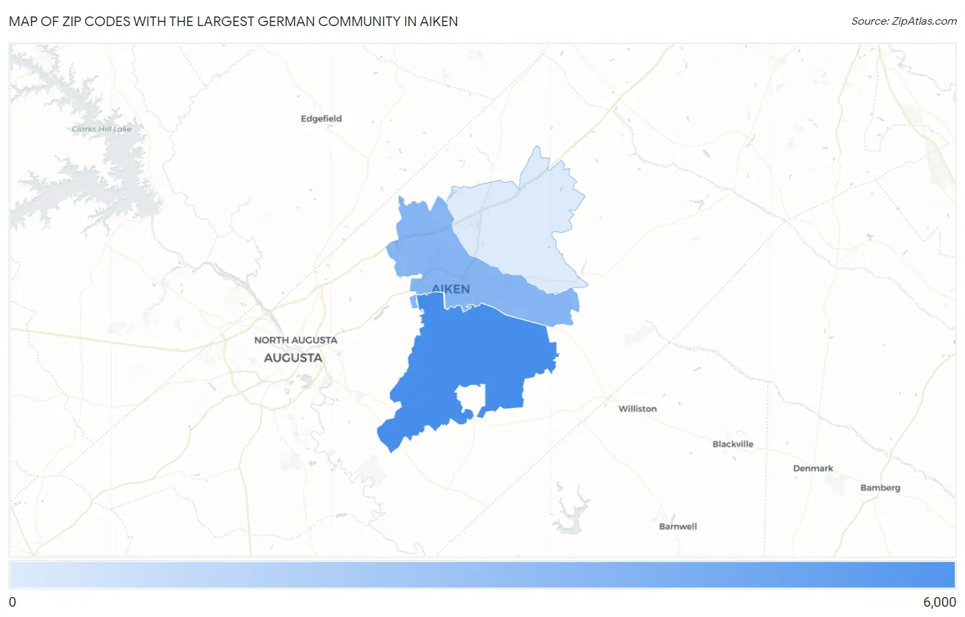 Zip Codes with the Largest German Community in Aiken Map