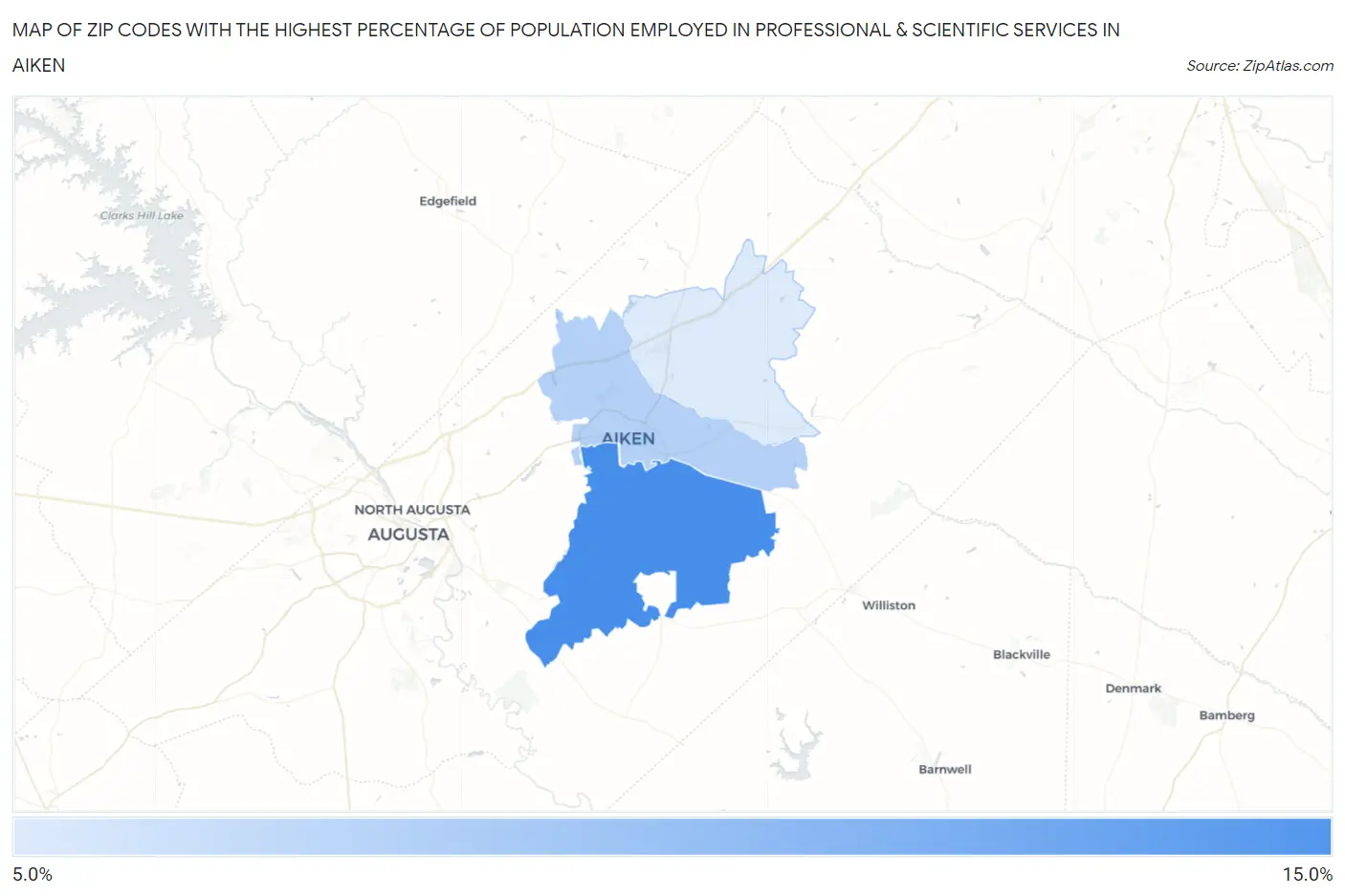 Zip Codes with the Highest Percentage of Population Employed in Professional & Scientific Services in Aiken Map