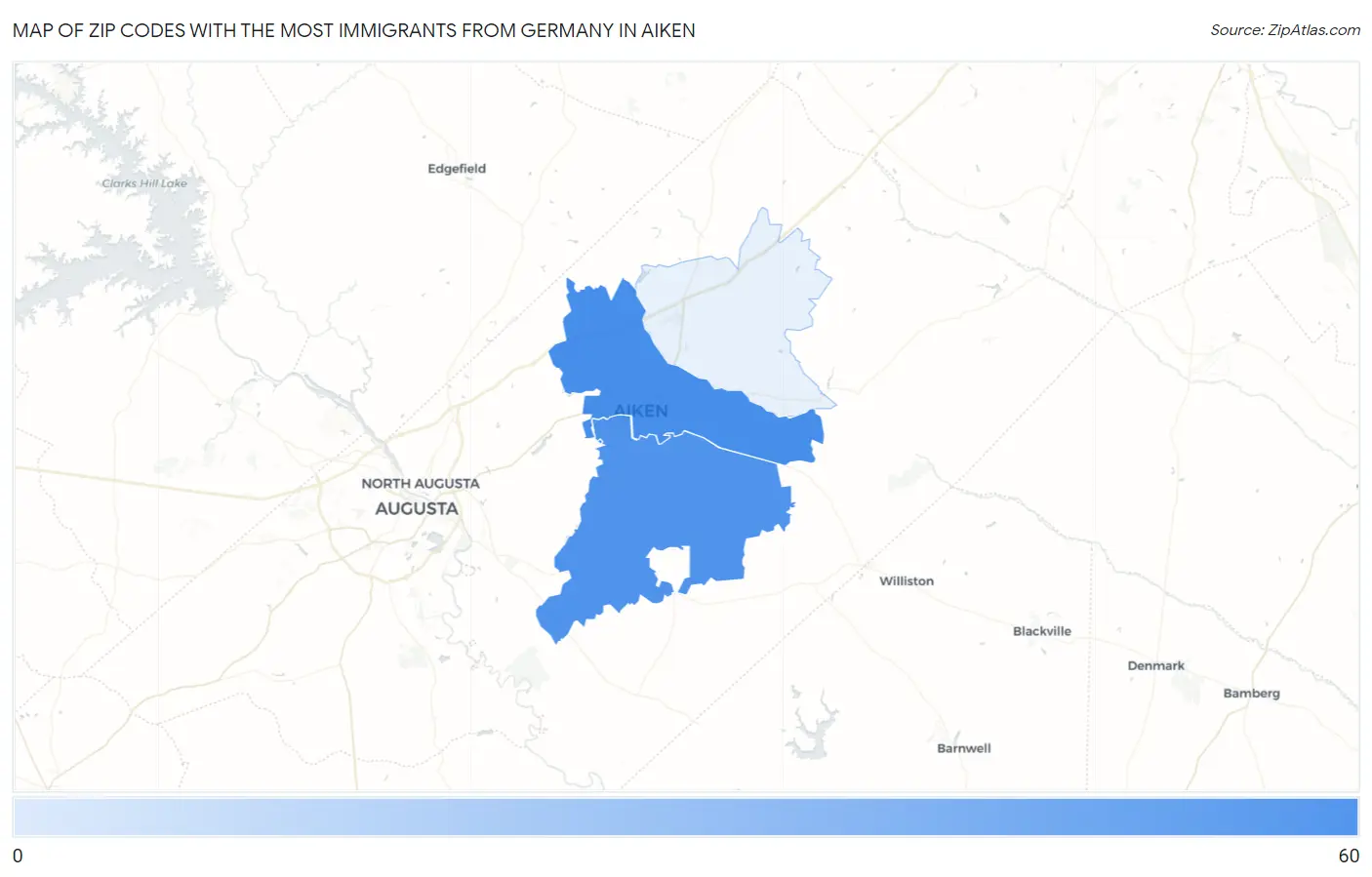 Zip Codes with the Most Immigrants from Germany in Aiken Map