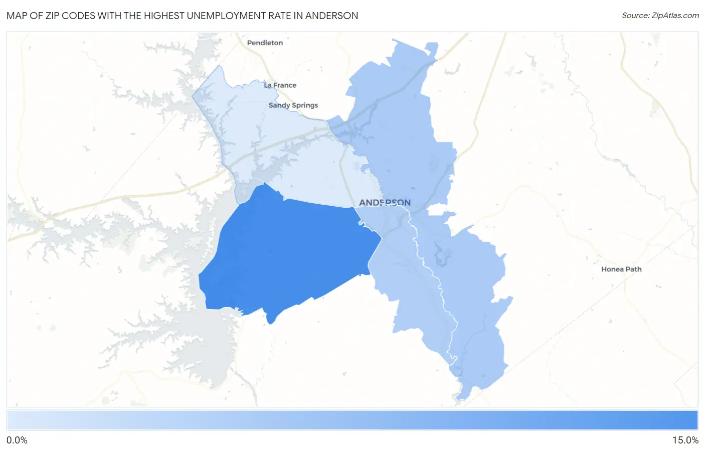 Zip Codes with the Highest Unemployment Rate in Anderson Map