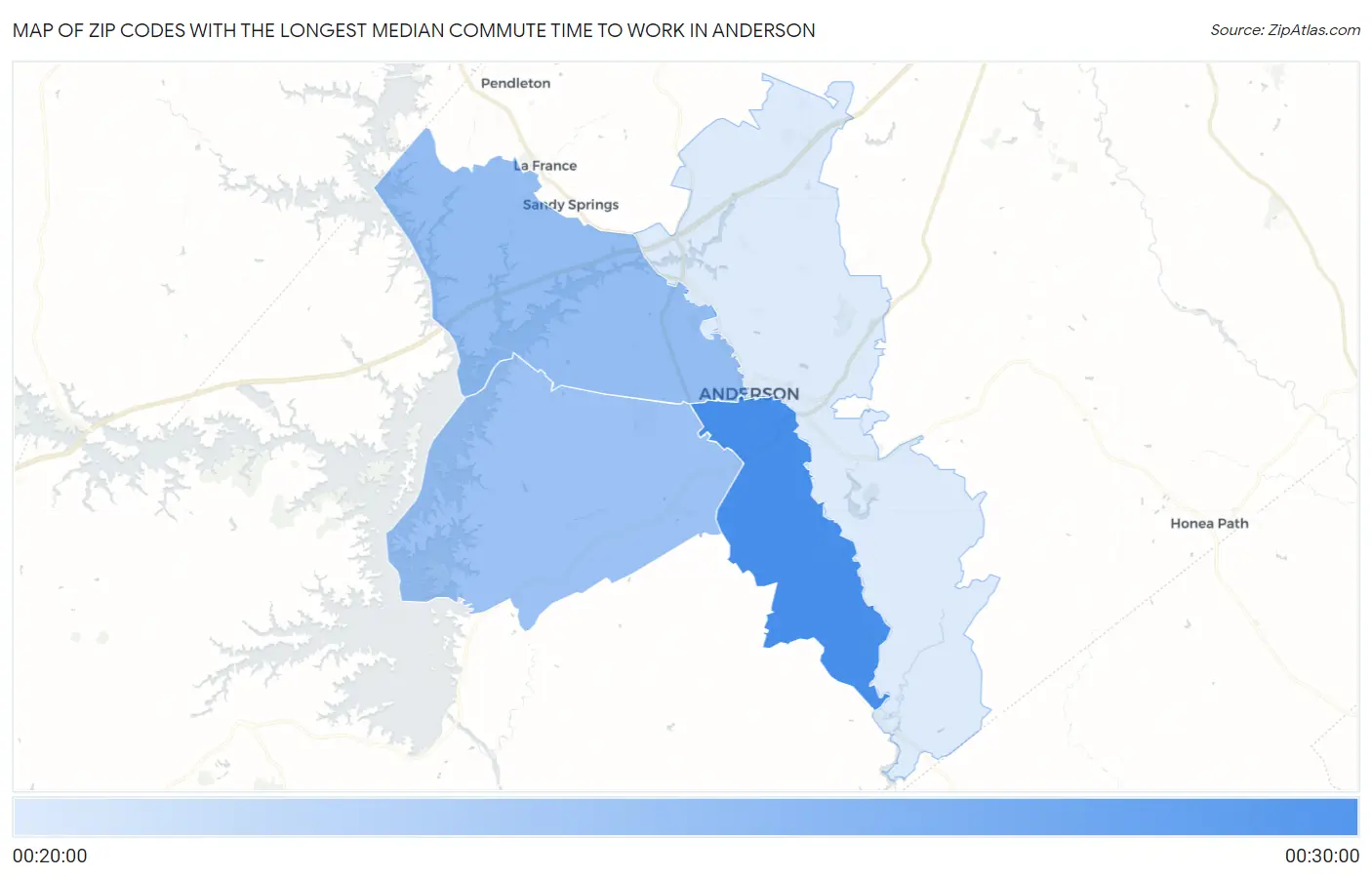 Zip Codes with the Longest Median Commute Time to Work in Anderson Map