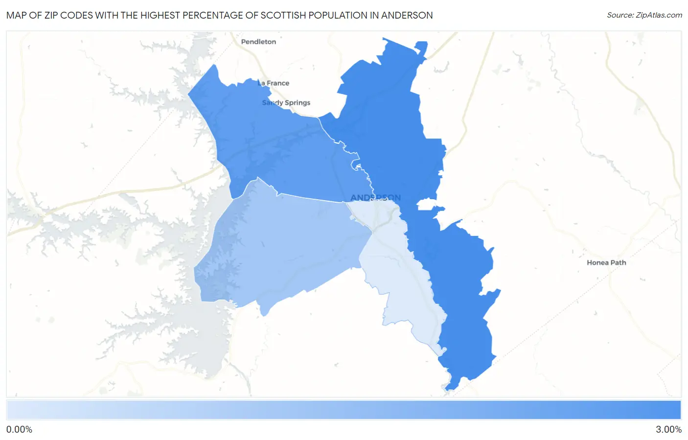 Zip Codes with the Highest Percentage of Scottish Population in Anderson Map