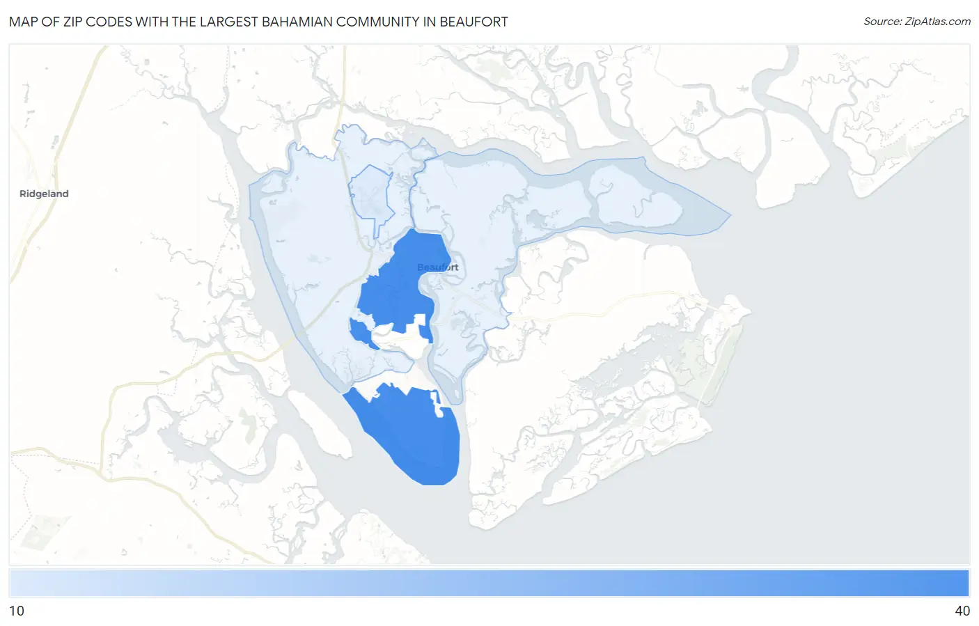 Zip Codes with the Largest Bahamian Community in Beaufort Map