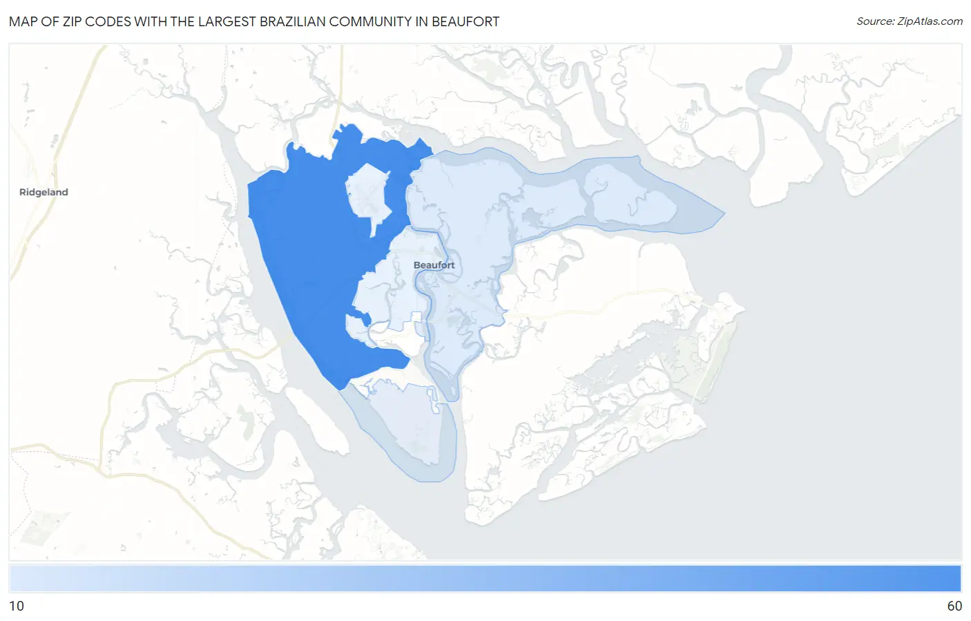 Zip Codes with the Largest Brazilian Community in Beaufort Map