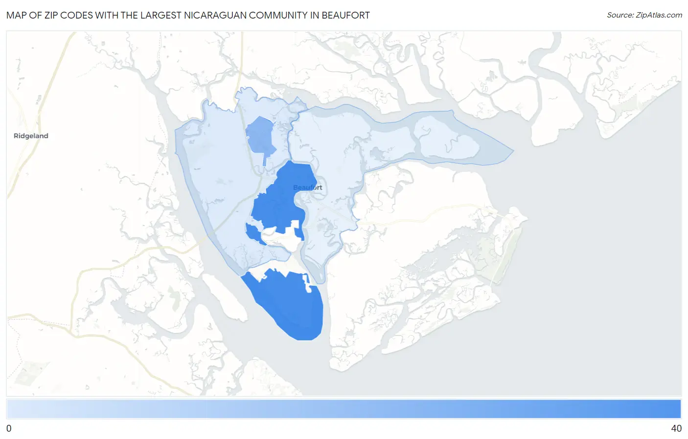 Zip Codes with the Largest Nicaraguan Community in Beaufort Map
