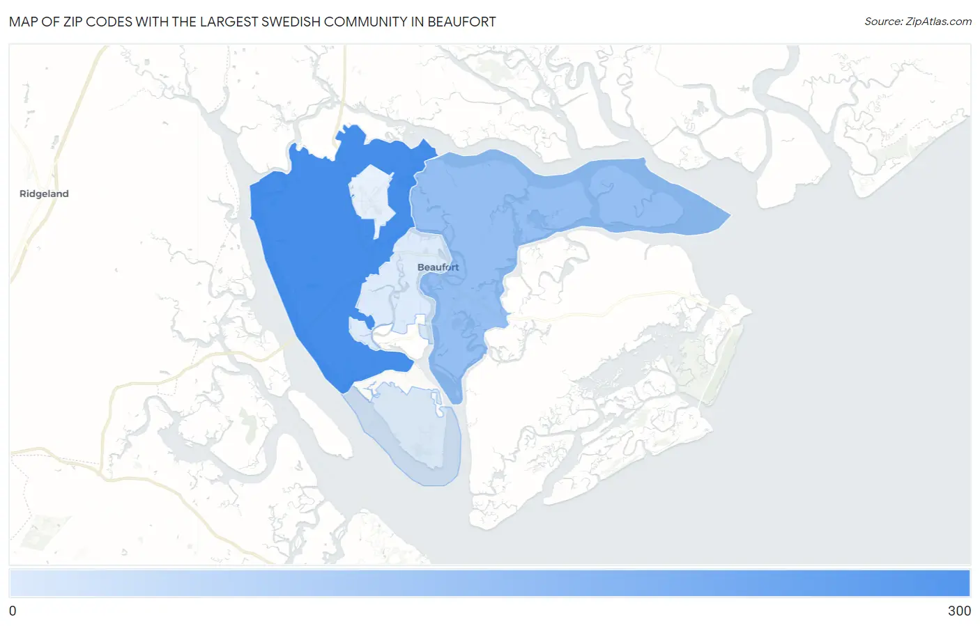 Zip Codes with the Largest Swedish Community in Beaufort Map