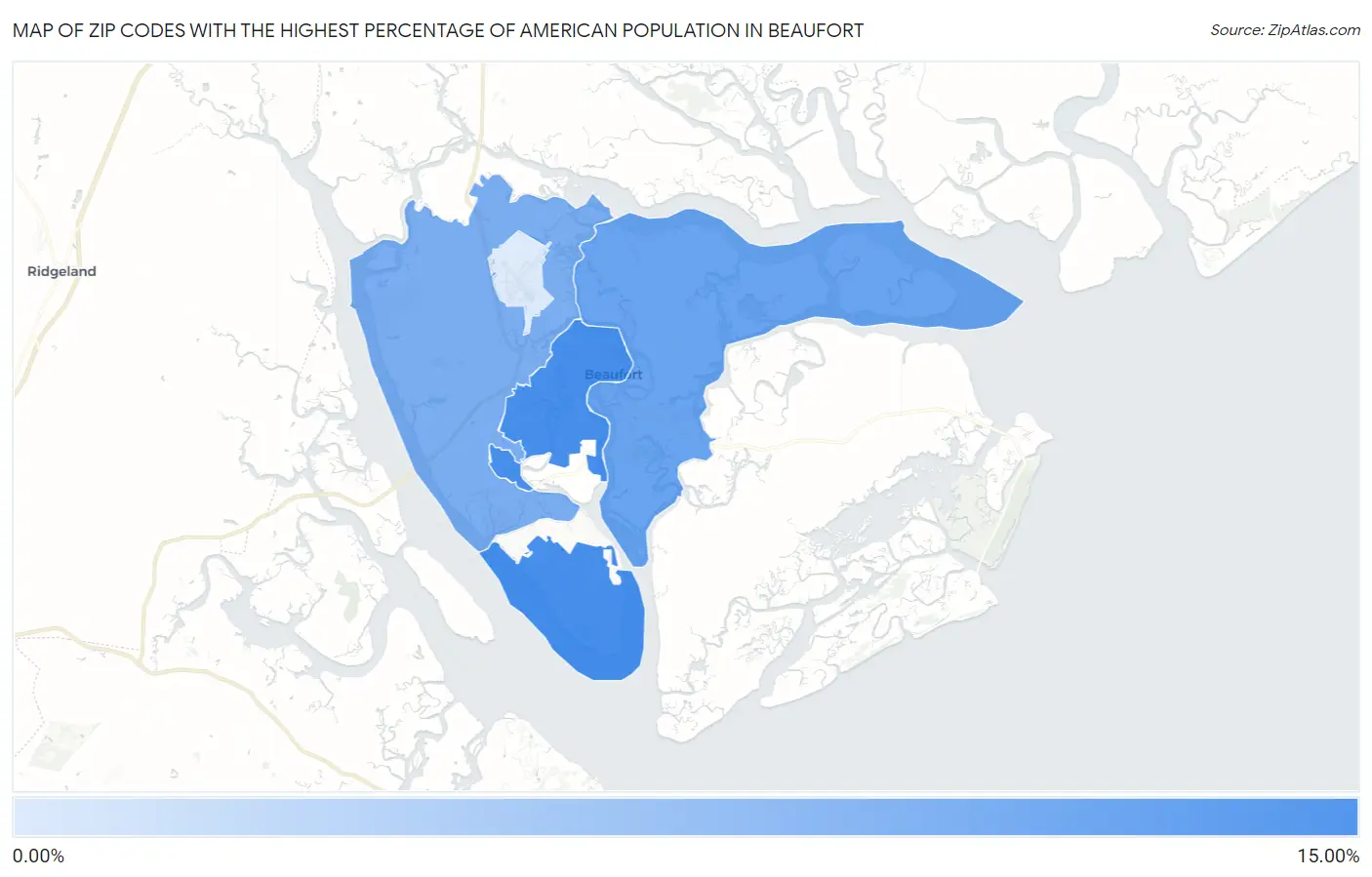 Zip Codes with the Highest Percentage of American Population in Beaufort Map