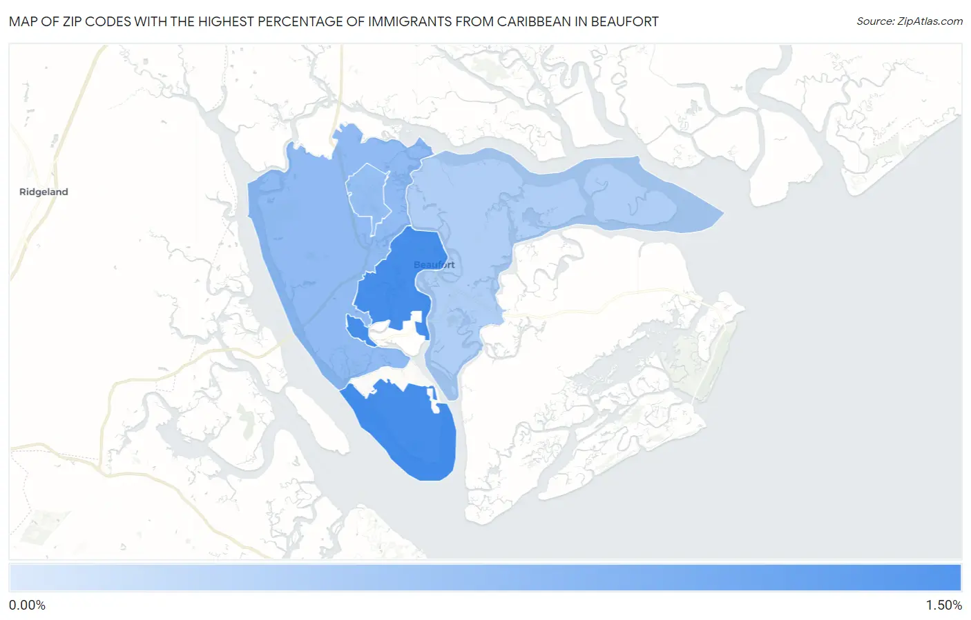 Zip Codes with the Highest Percentage of Immigrants from Caribbean in Beaufort Map