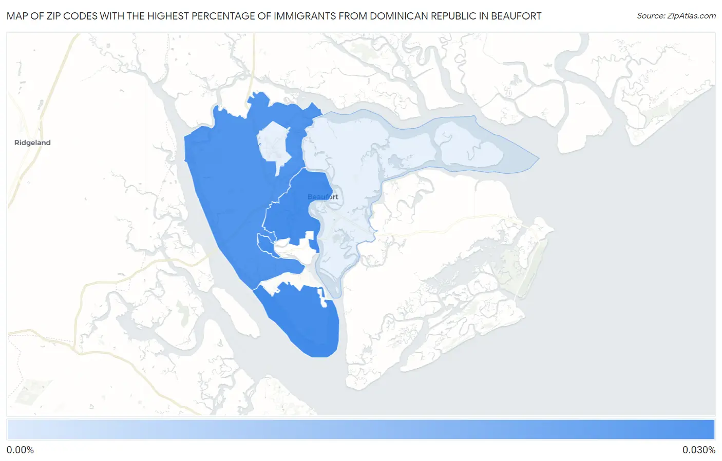 Zip Codes with the Highest Percentage of Immigrants from Dominican Republic in Beaufort Map