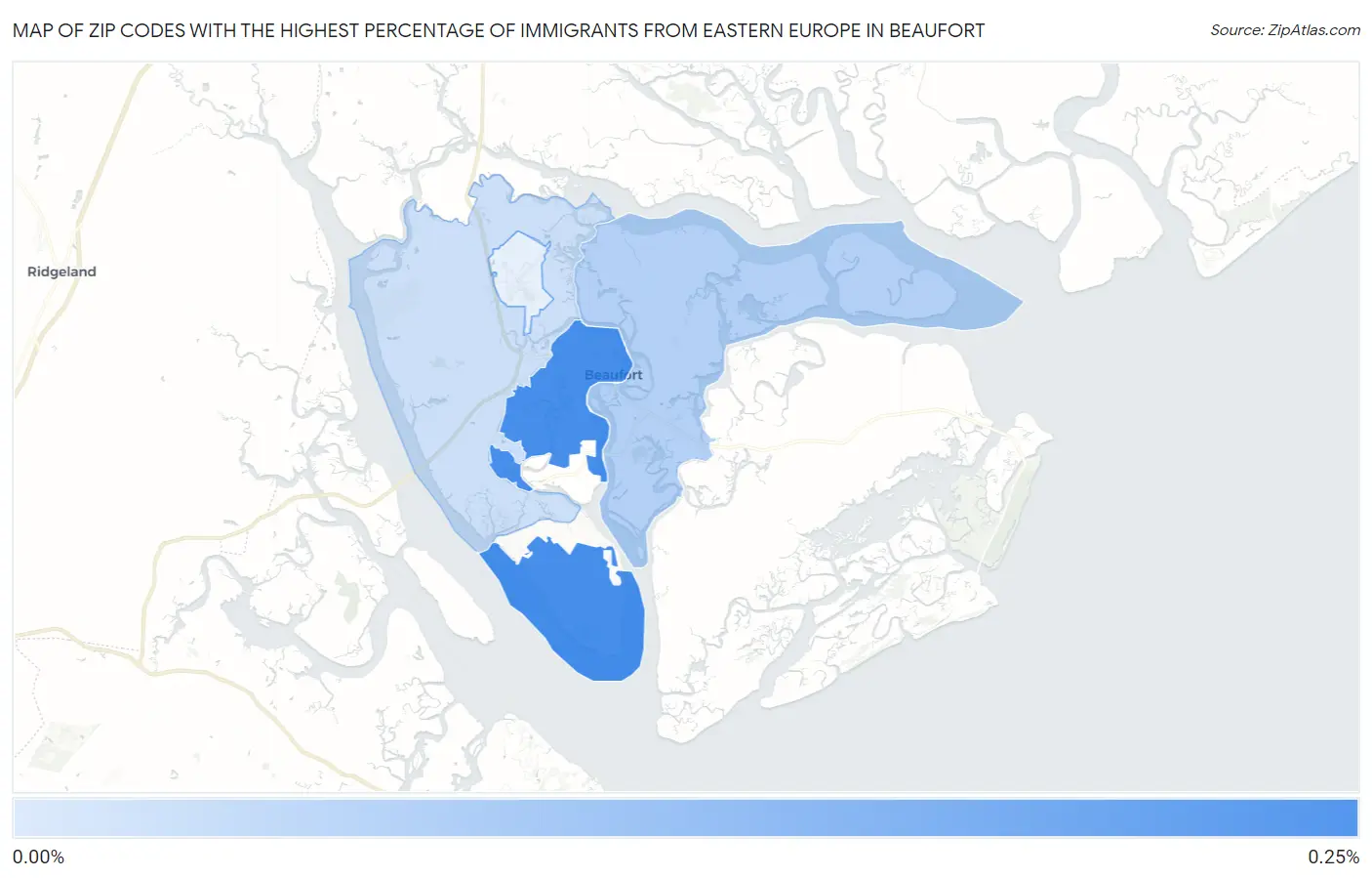 Zip Codes with the Highest Percentage of Immigrants from Eastern Europe in Beaufort Map