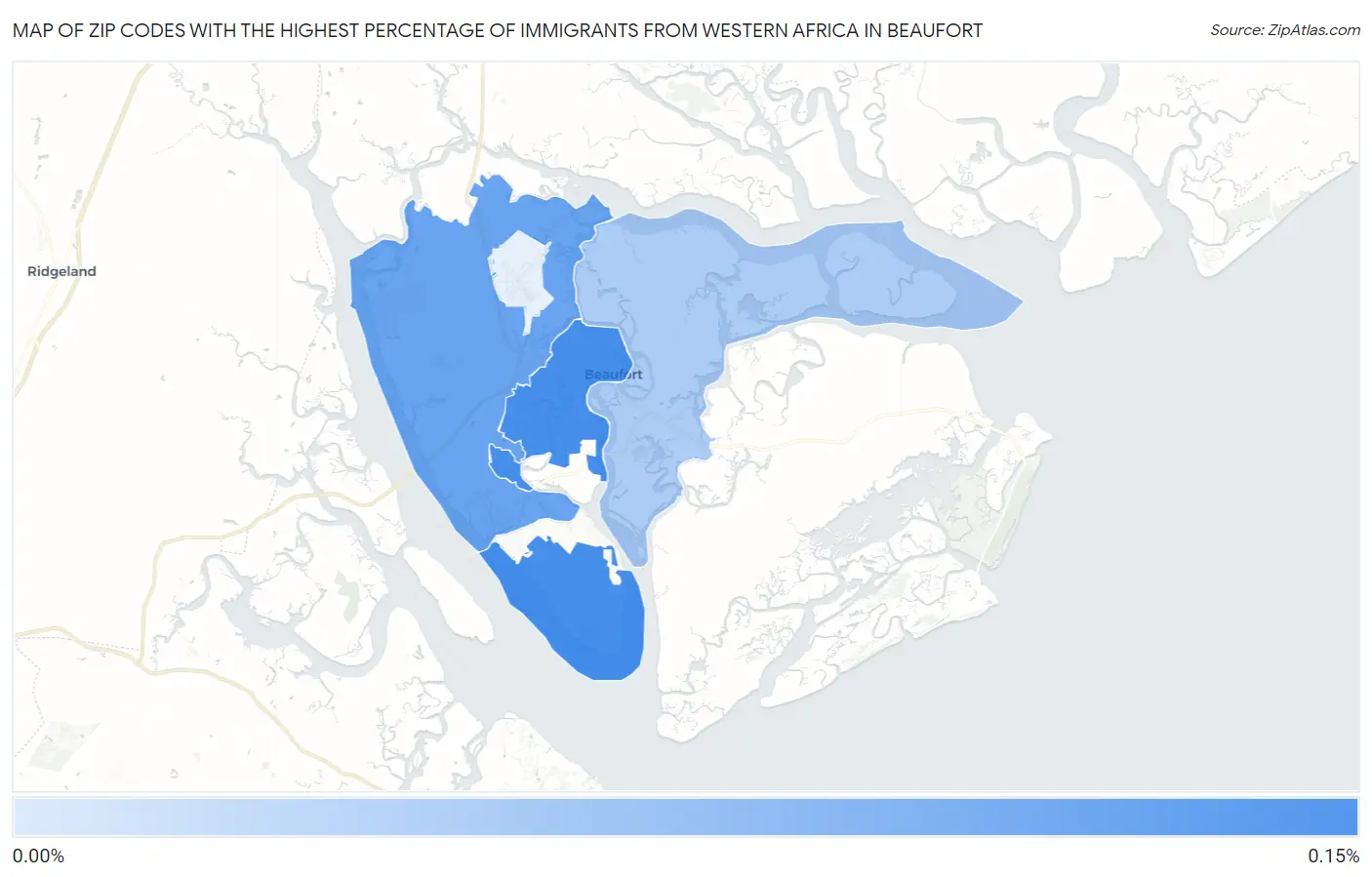Zip Codes with the Highest Percentage of Immigrants from Western Africa in Beaufort Map