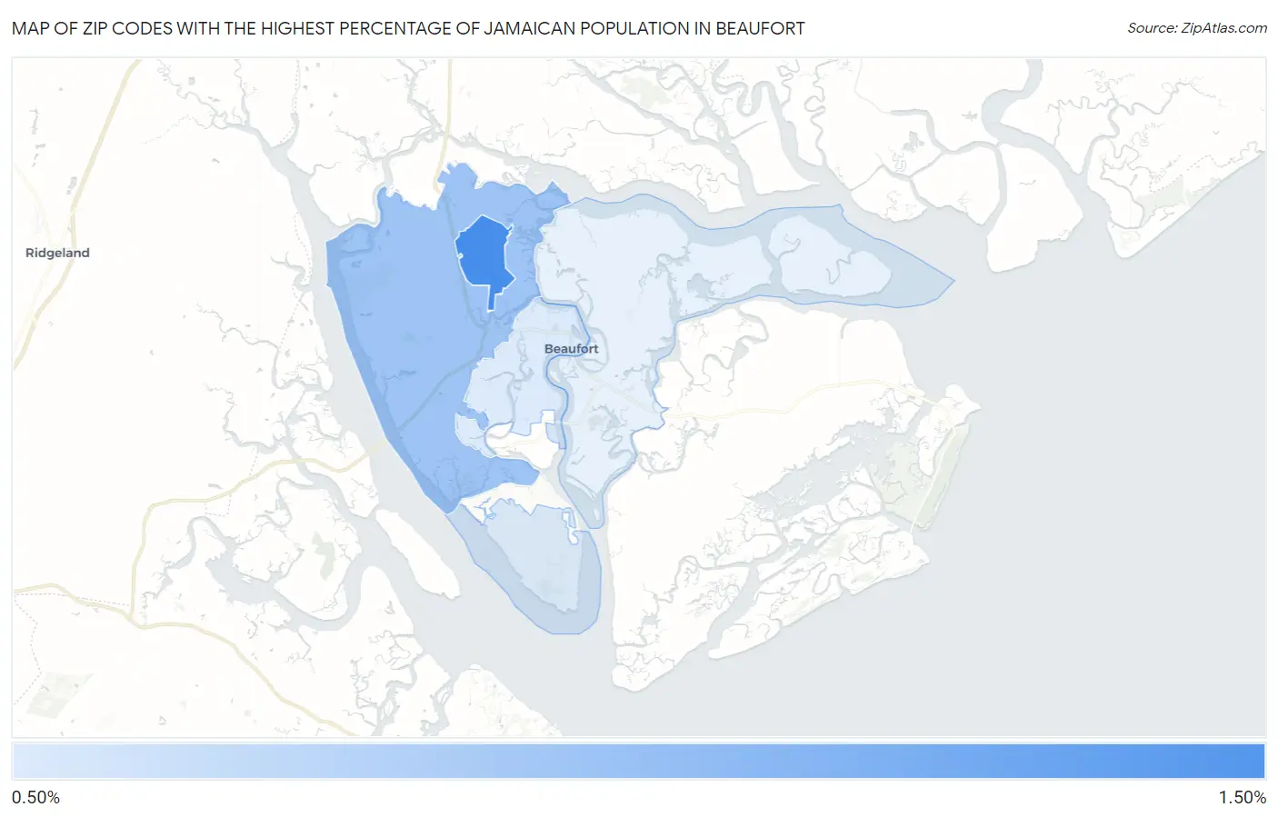 Zip Codes with the Highest Percentage of Jamaican Population in Beaufort Map