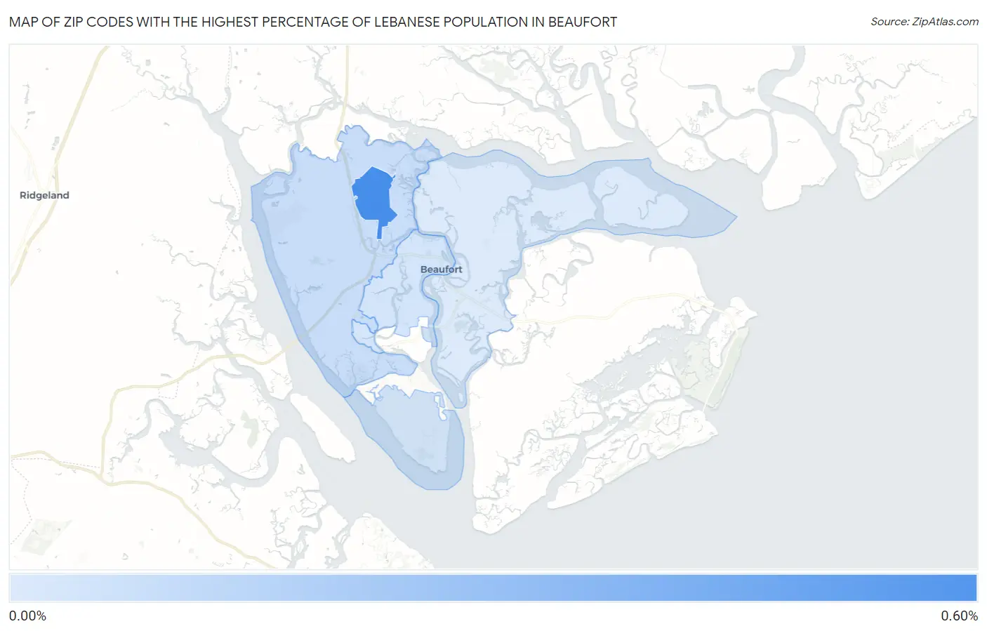 Zip Codes with the Highest Percentage of Lebanese Population in Beaufort Map