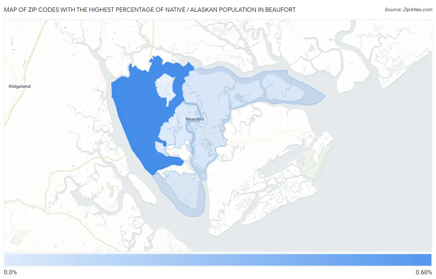 Zip Codes with the Highest Percentage of Native / Alaskan Population in Beaufort Map