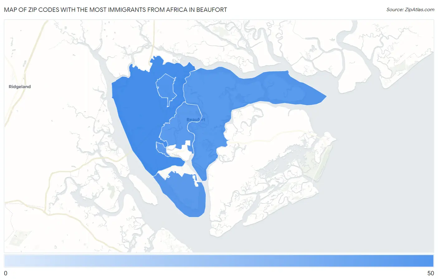 Zip Codes with the Most Immigrants from Africa in Beaufort Map
